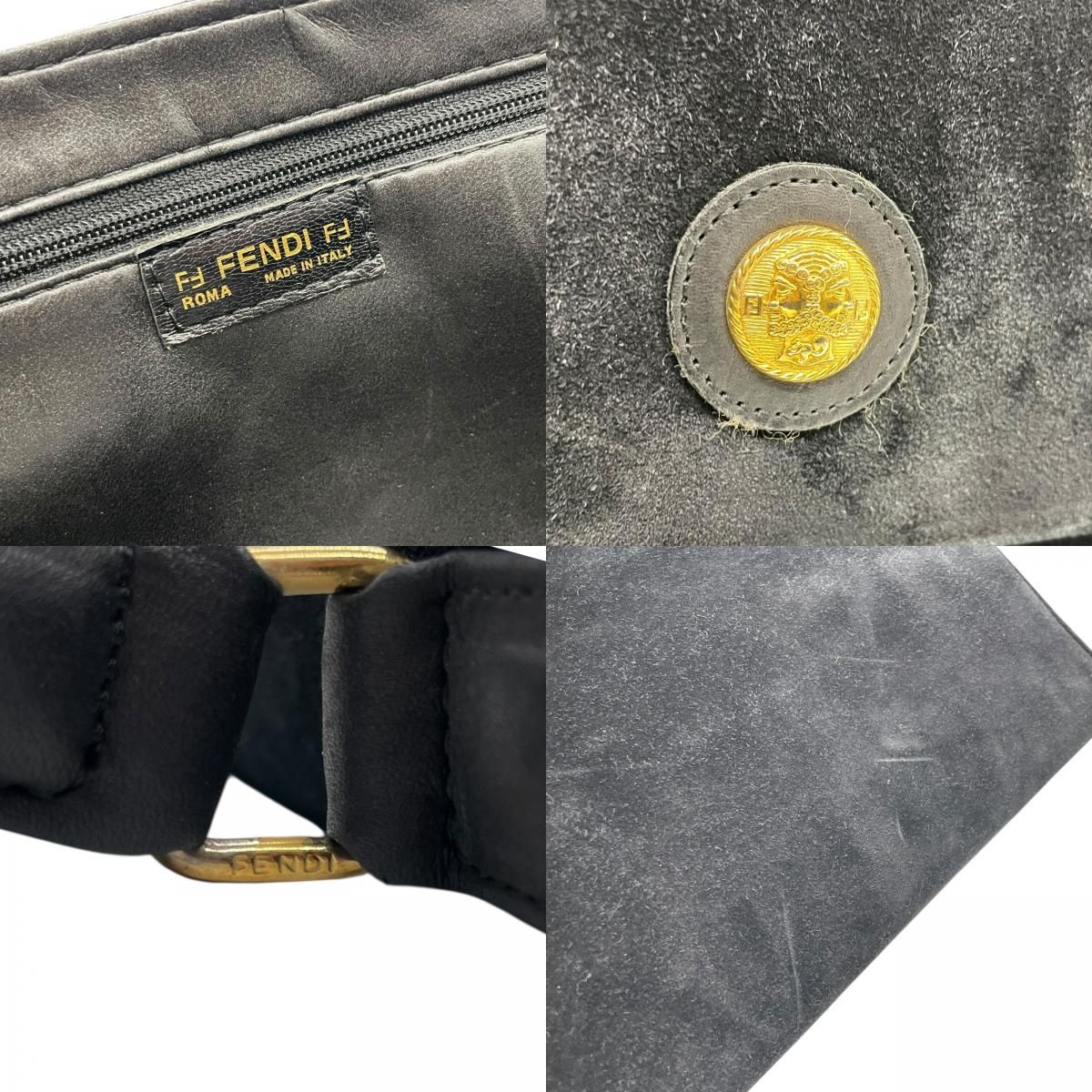 フェンディFENDI 黒 スエード ハンドバッグ ゴールド金具 FENDI フェンディ ハンドバッグ スエード レザー ブラック ゴールド