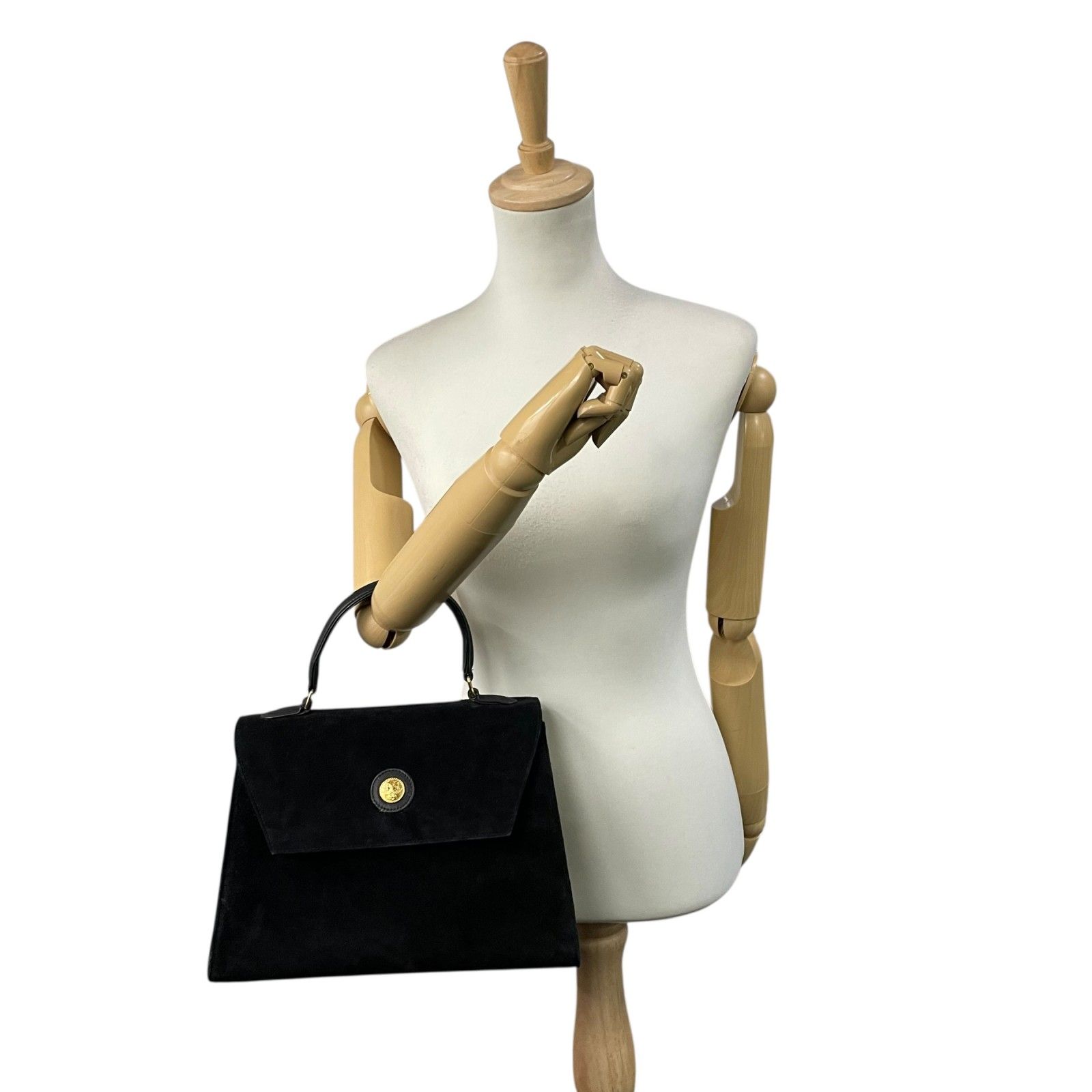 フェンディFENDI 黒 スエード ハンドバッグ ゴールド金具 FENDI フェンディ ハンドバッグ スエード レザー ブラック ゴールド