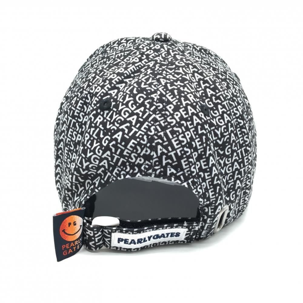 超美品】パーリーゲイツ キャップ 黒×白 ロゴ総柄 汗取りパッド付 立体