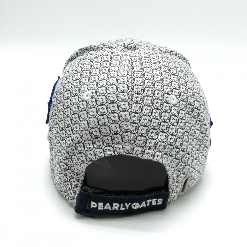 美品】パーリーゲイツ キャップ 白×ネイビー ニコちゃん風ロゴ総柄