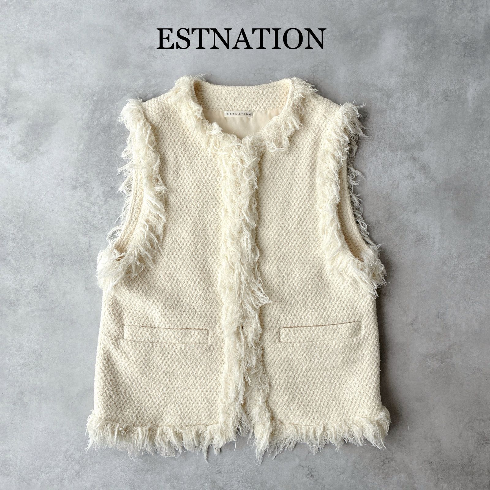 ESTNATION エストネーション ツイード ニット ジレ / ホワイト 