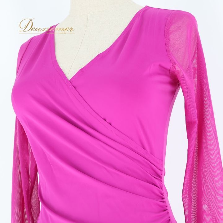 フラメンコ 衣装 ワンピース ドレス ピンク 紫 伸縮 ストレッチ