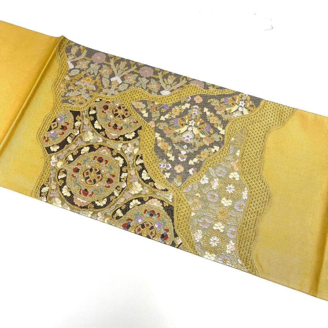 クラウン刺繍 正絹六通袋帯　キラキラ✳︎ゴージャス✳︎ 西陣織 袋帯 振袖用 キラキラ 薔薇 金糸 正絹 六通 SA096 - メルカリ