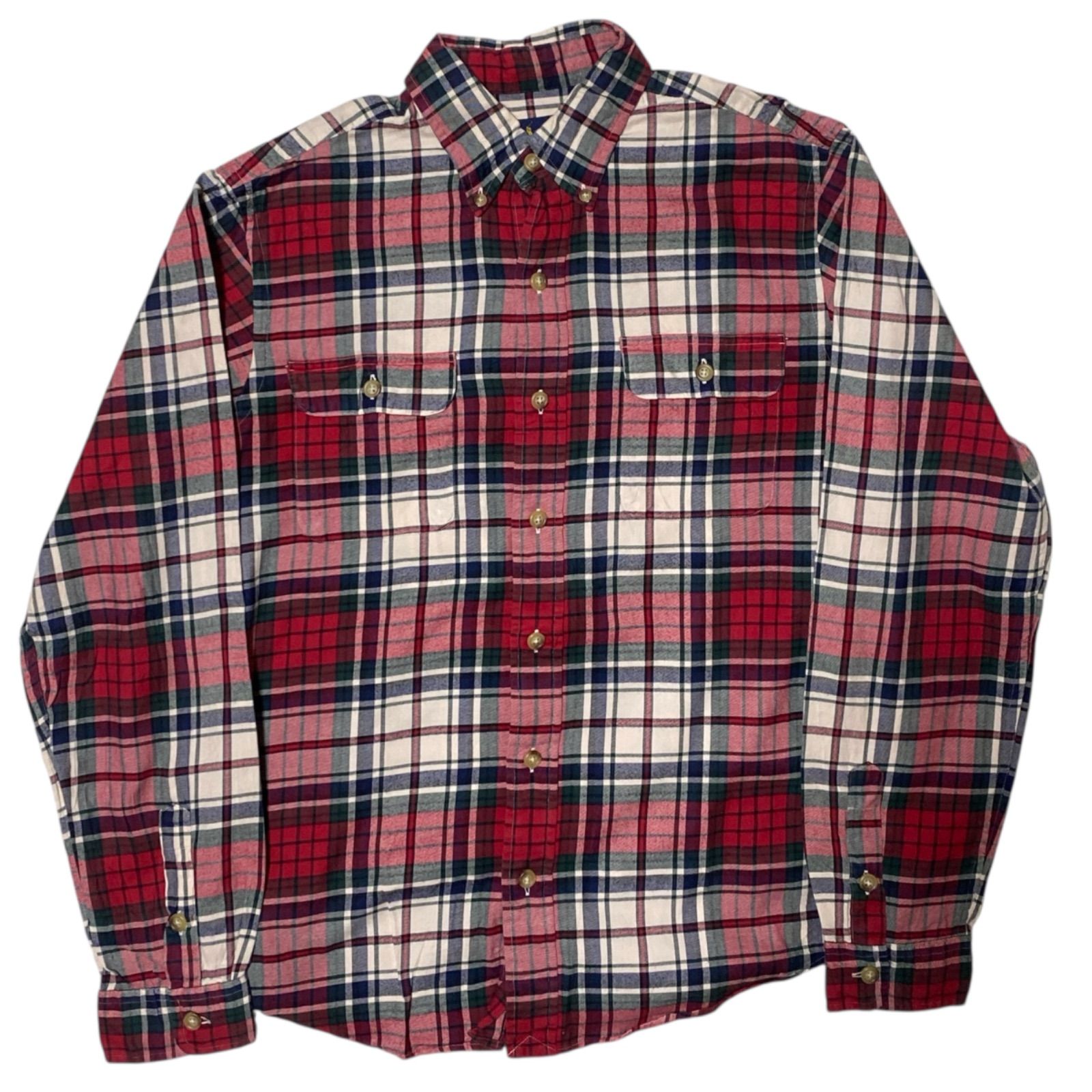 ポロラルフローレン  ボタンダウンシャツ チェック柄 赤 白 カジュアル M レディース ユニセックス メンズ 古着 長袖 CHM