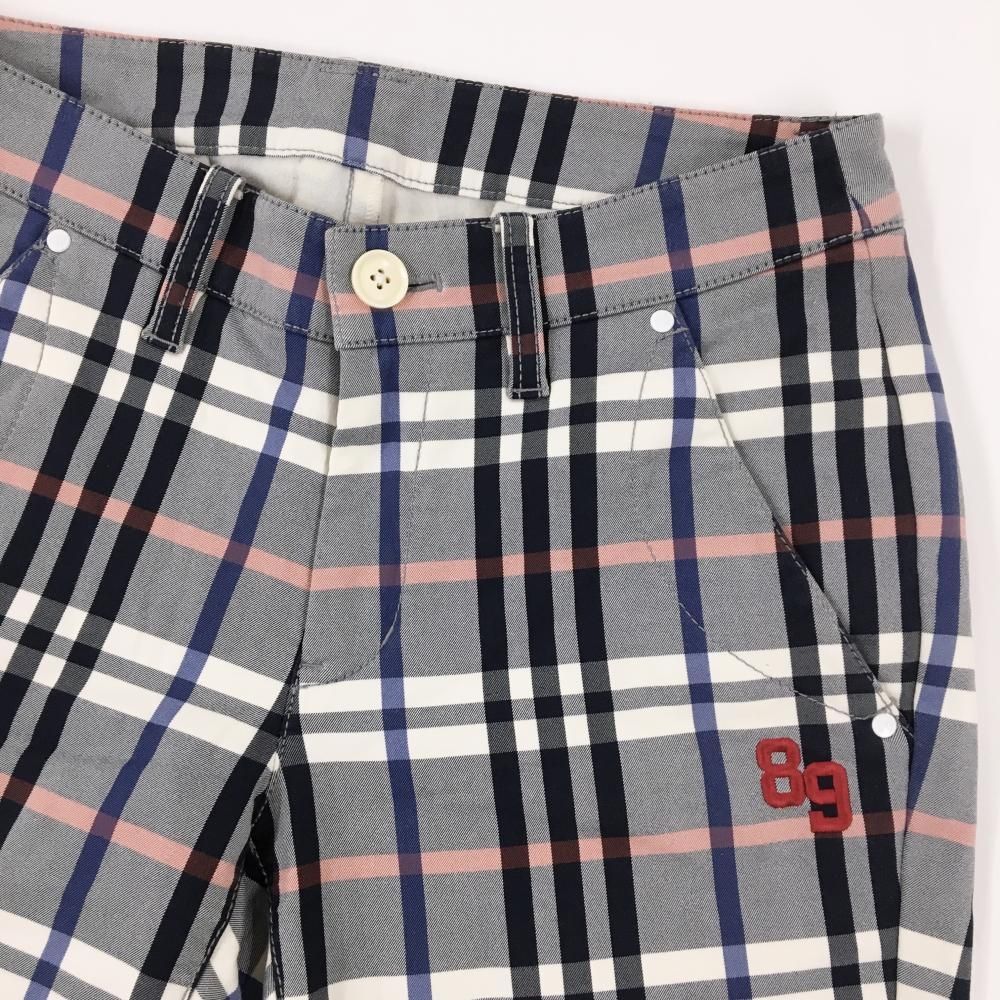 美品】パーリーゲイツ パンツ グレー×黒×白 チェック 裏微起毛