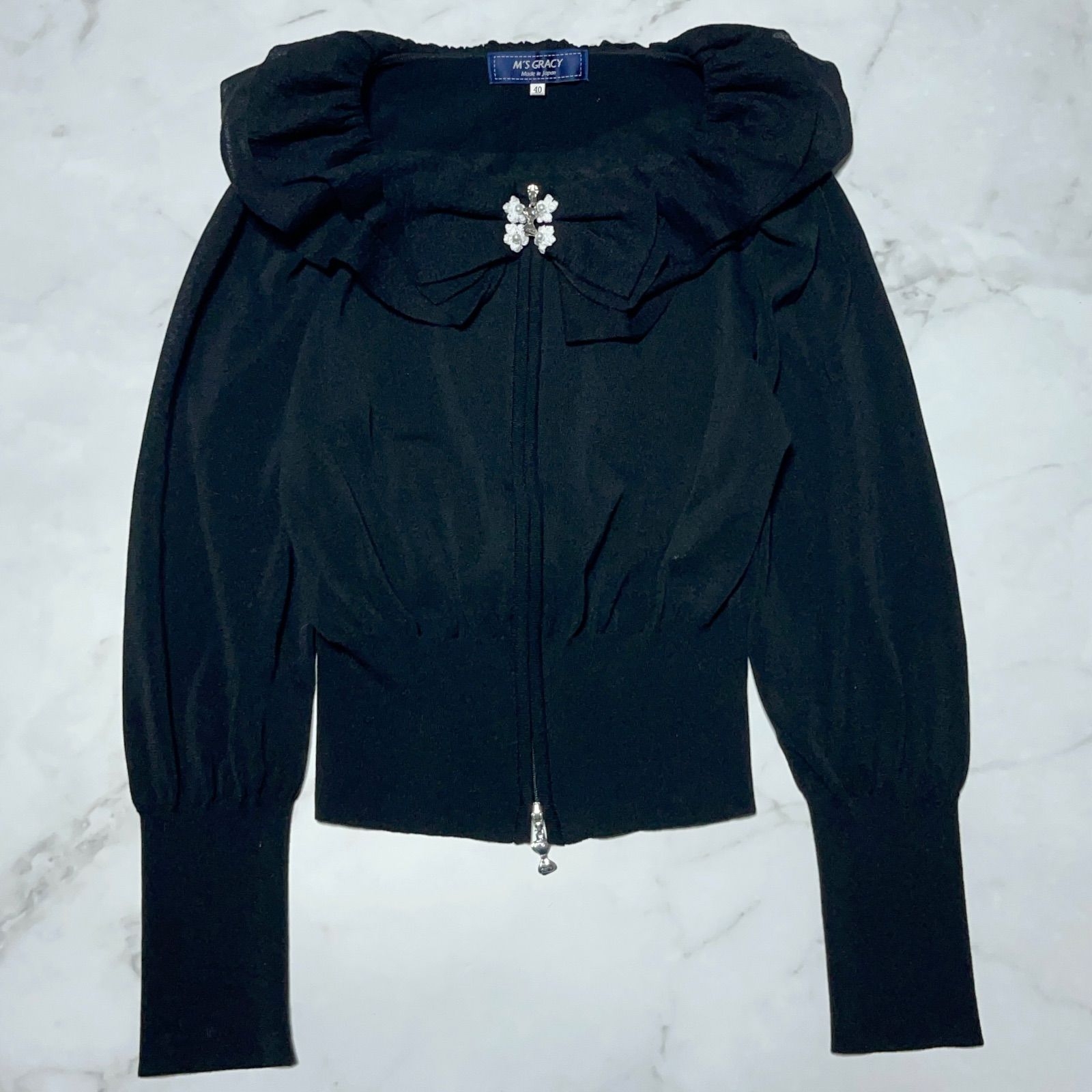 美品 エムズグレイシー M'S GRACY 2024 ブラック 黒 黒色 フリル襟
