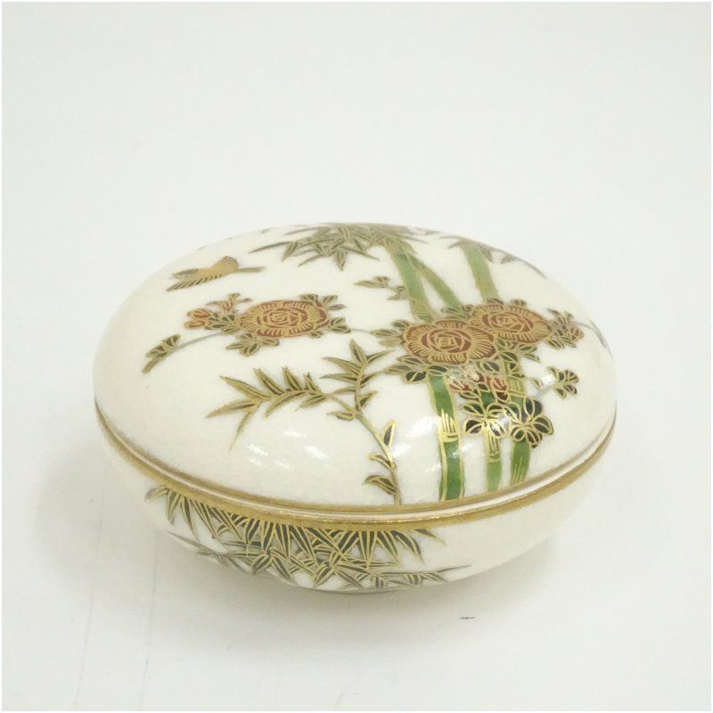 富永玄山造 薩摩写花鳥文香合（箱付） 茶道具 茶道 香道 香道具