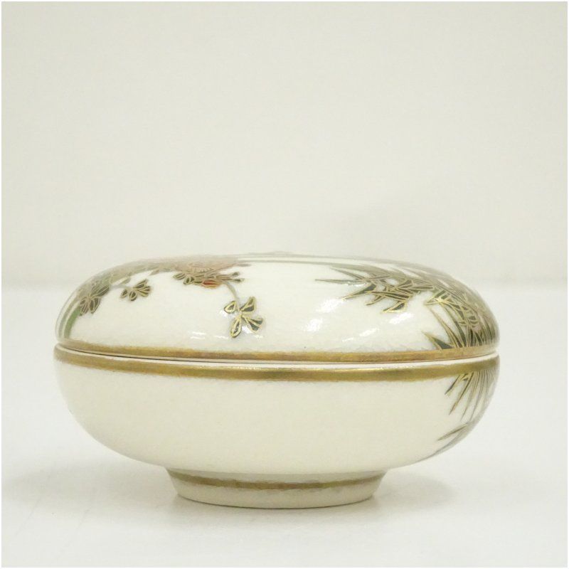 富永玄山造 薩摩写花鳥文香合（箱付） 茶道具 茶道 香道 香道具