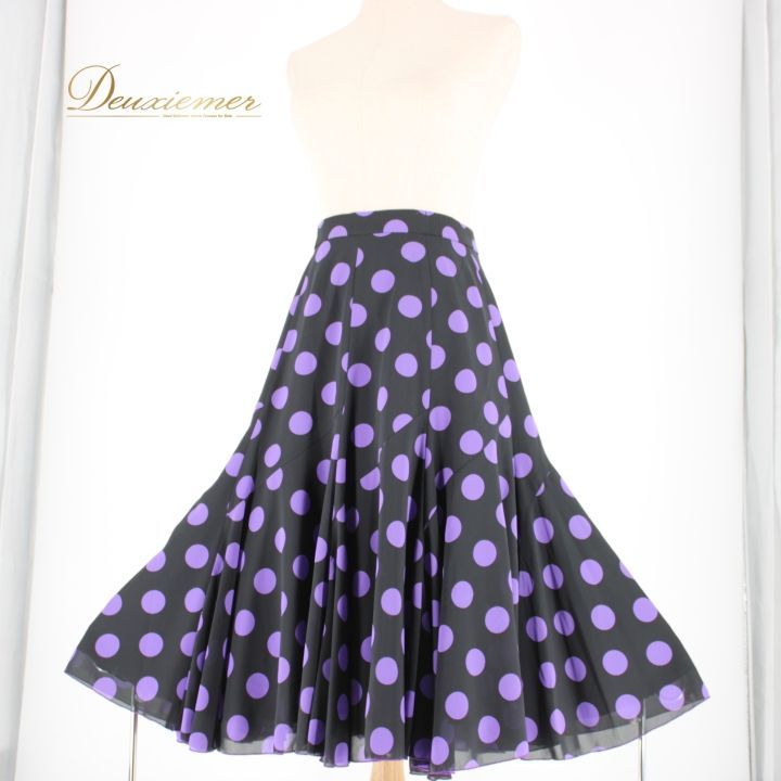 HERMOSA フレアスカート 紫色 水玉模様 社交ダンス 衣装 スタンダード スカート レッスンウェア 紫 黒