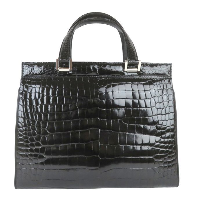 RA認定 シャイニングクロコダイル ハンドバッグ ワニ革 ブラック 日本