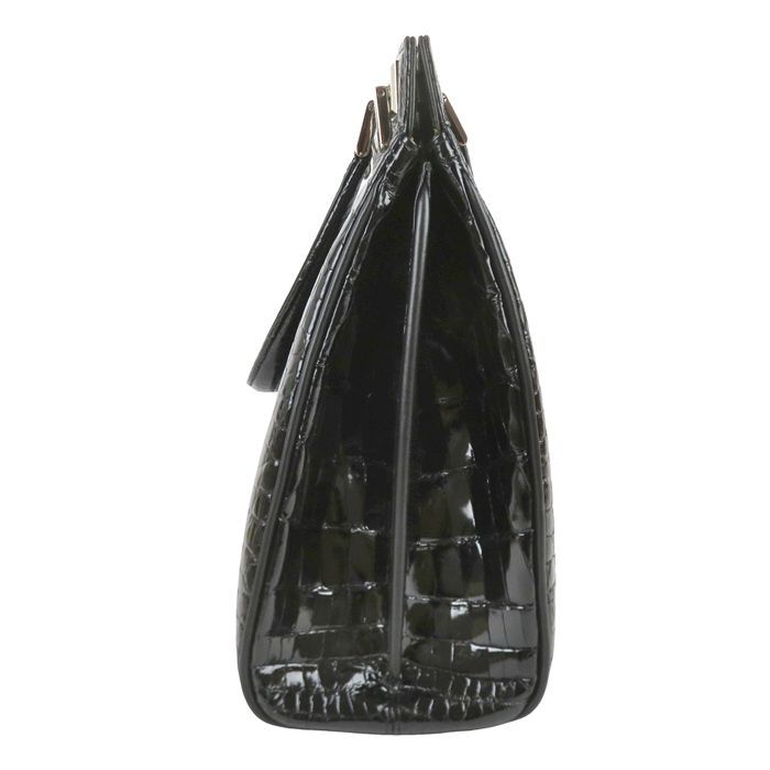 RA認定 シャイニングクロコダイル ハンドバッグ ワニ革 ブラック 日本