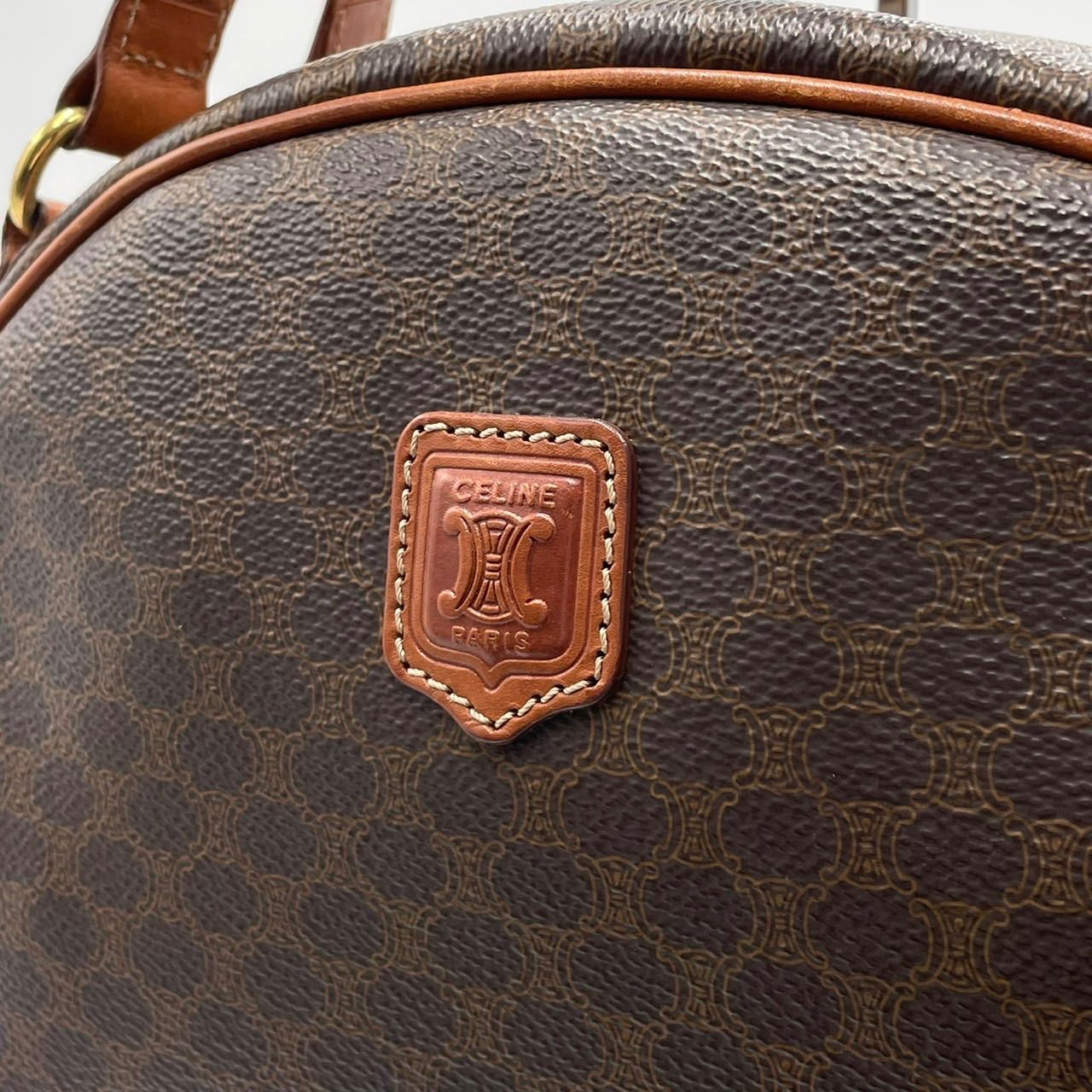 美品○ CELINE セリーヌ ハンドバッグ マカダム柄 トリオンフ ブラウン