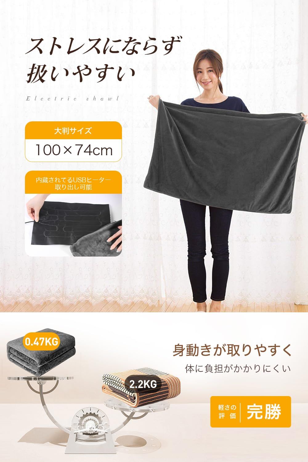 電気毛布 掛け敷き兼用 ひざ掛け 【3段階調温 LEDディスプレイ表示