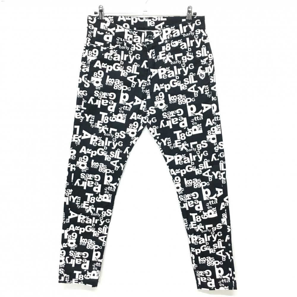 美品】パーリーゲイツ パンツ 黒×白 ロゴ総柄 ストレッチ メンズ 4(M