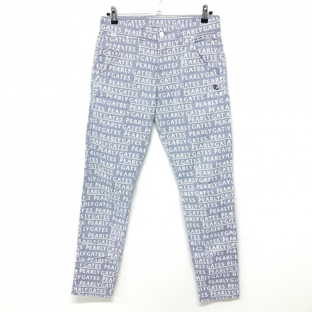 パーリーゲイツ　パンツ　総柄　グレー　M〜L相当　生地厚　コットン素材　白　4 超美品】パーリーゲイツ パンツ グレー×白 ロゴ総柄 ストレッチ メンズ