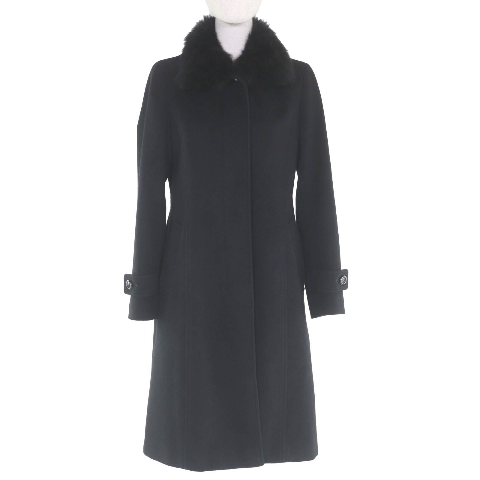 美品 バーバリーロンドン 最高級 裏地チェック ブラック ウールコート 美品◇BURBERRY LONDON バーバリーロンドン 裏チェック柄 襟フォックス