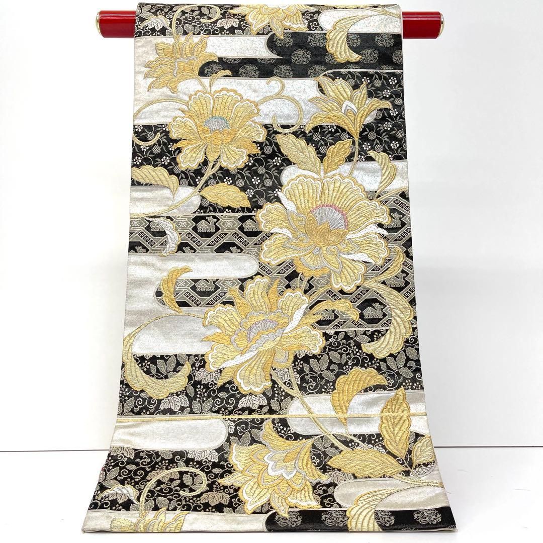 着物と帯 時流】F2615◇正絹 袋帯◇長尺 ゴールド 黒 - メルカリ
