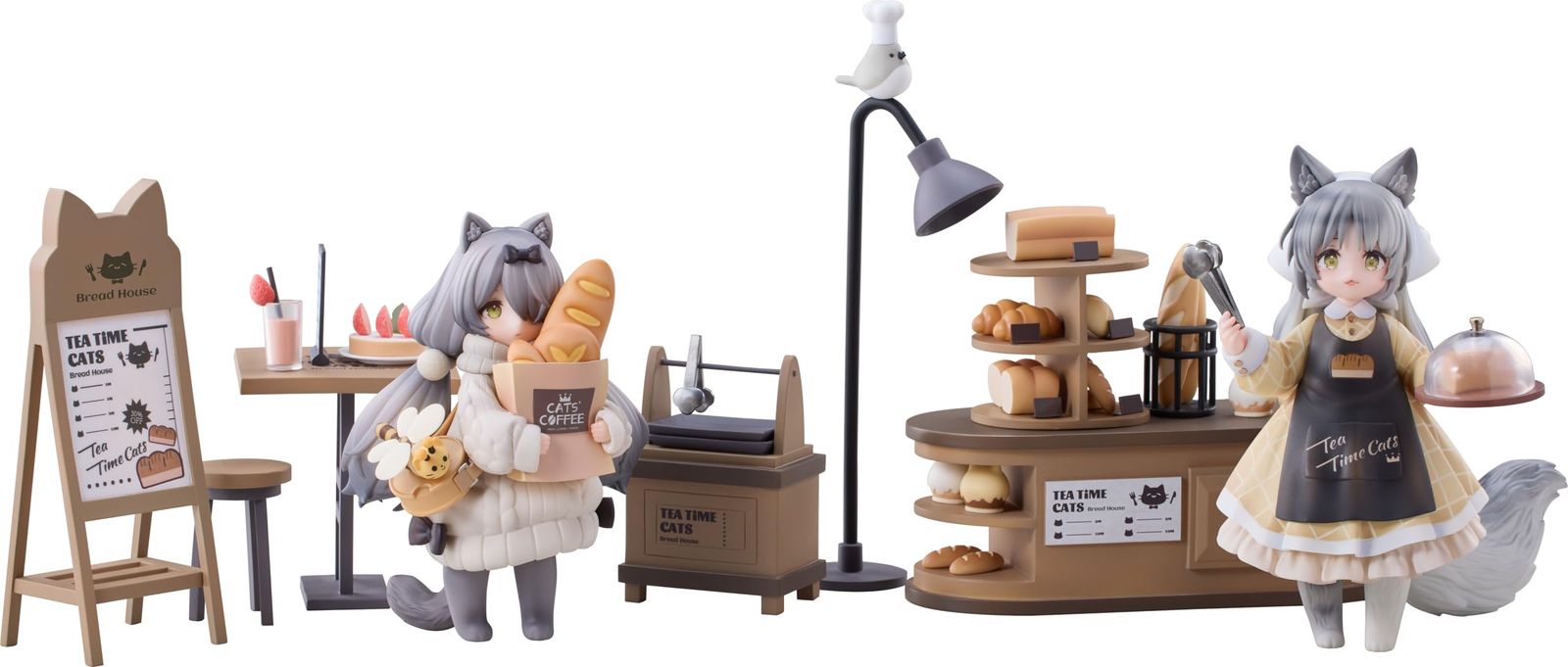 新品 RIBOSE DLCシリーズ 『ティータイム キャッツ シーン』 にゃん町「パン屋」店員&お客セット ノンスケールABS&PVC製 塗装済み完成品フィギュア