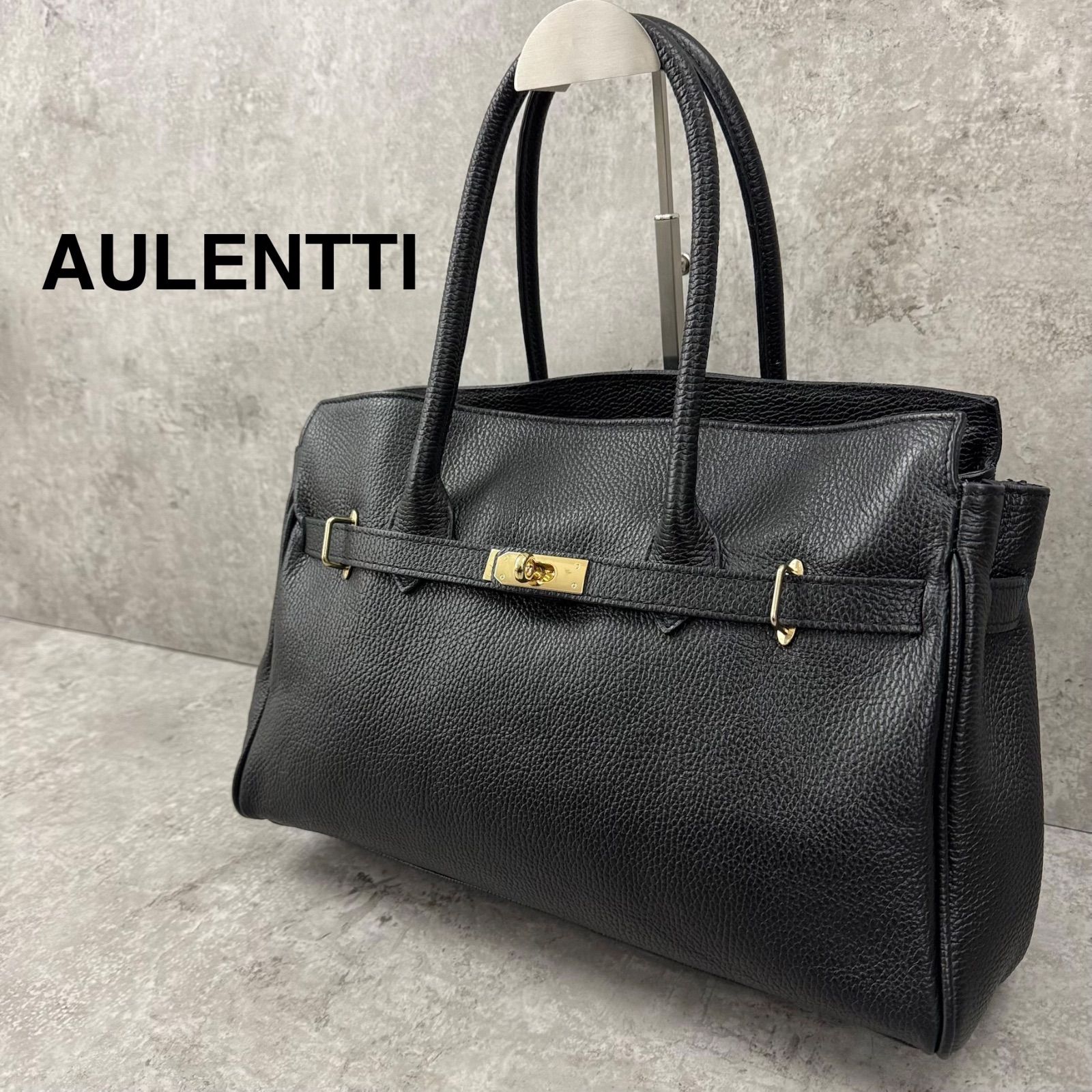 美品】AULENTTI オウレンティ レザー 金具 ベルト付 トートバッグ 黒