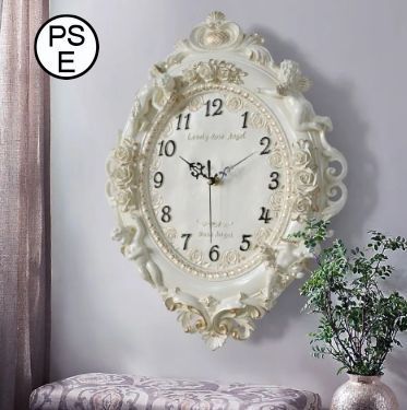 壁掛け時計1個 ウォールクロック ホワイト ロココ調 豪華 ヨーロッパ調