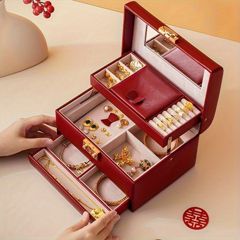 ハート形バックル ジュエリー ボックス ヴィンテージ調 ミラー 鍵