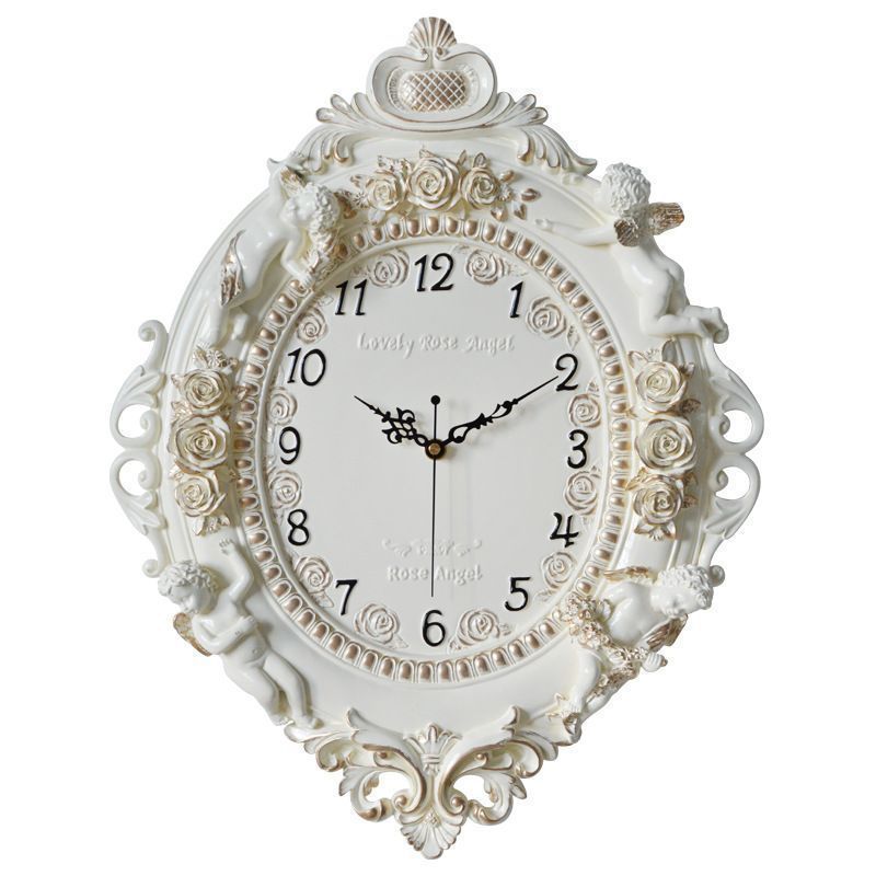 ロココ調ホワイトアナログ壁掛け時計美品 壁掛け時計1個 ウォールクロック ホワイト ロココ調 豪華 ヨーロッパ調