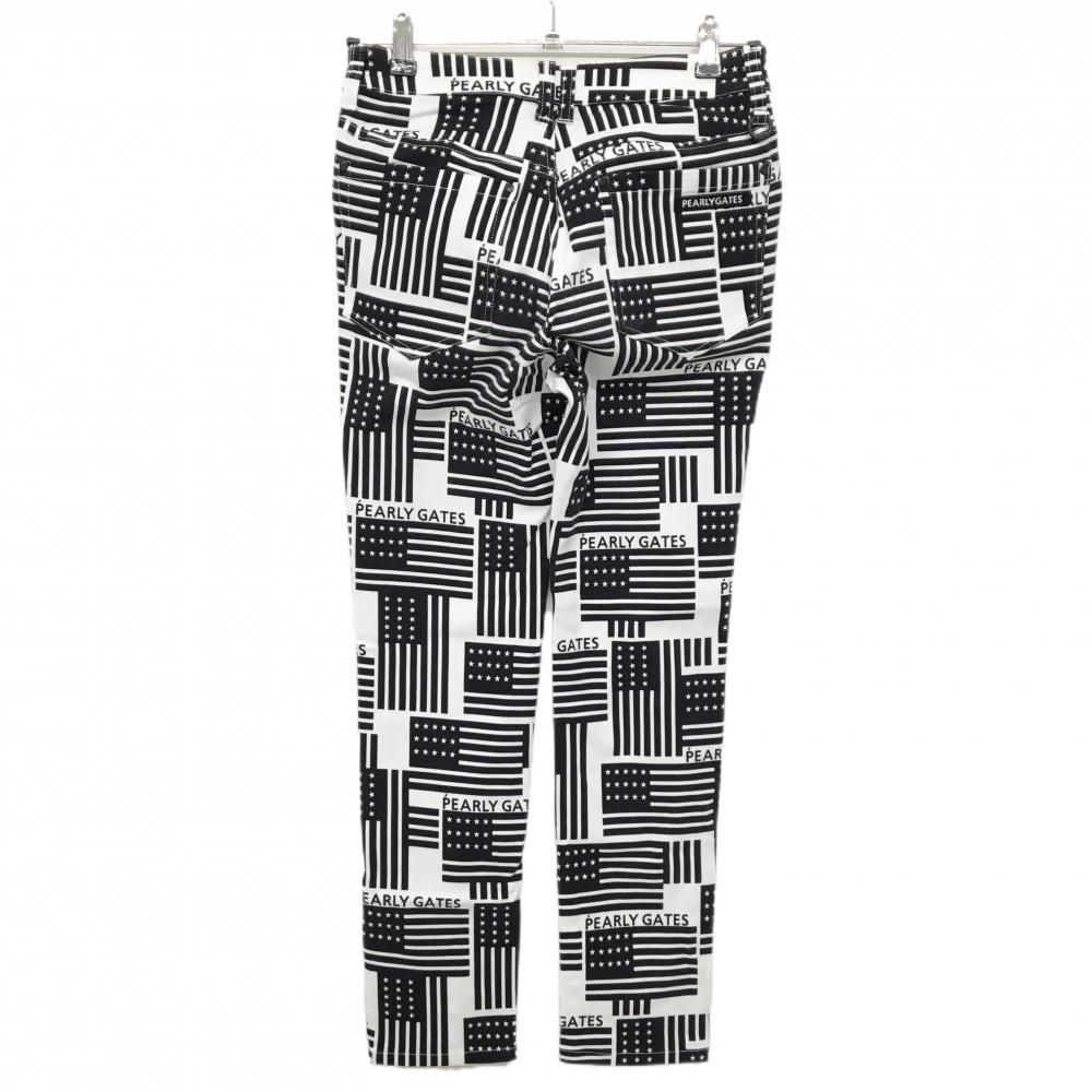 美品】パーリーゲイツ パンツ 白×ネイビー 星条旗総柄 ストレッチ