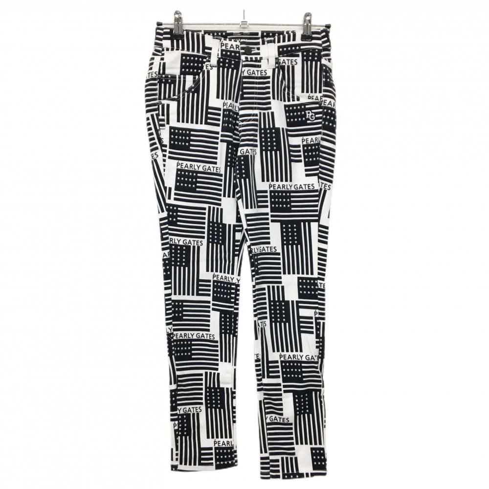 4405【極美品】パーリーゲイツ パンツ 星条旗柄 総柄 S 白 黒 ゴルフ 美品】パーリーゲイツ パンツ 白×ネイビー 星条旗総柄 ストレッチ