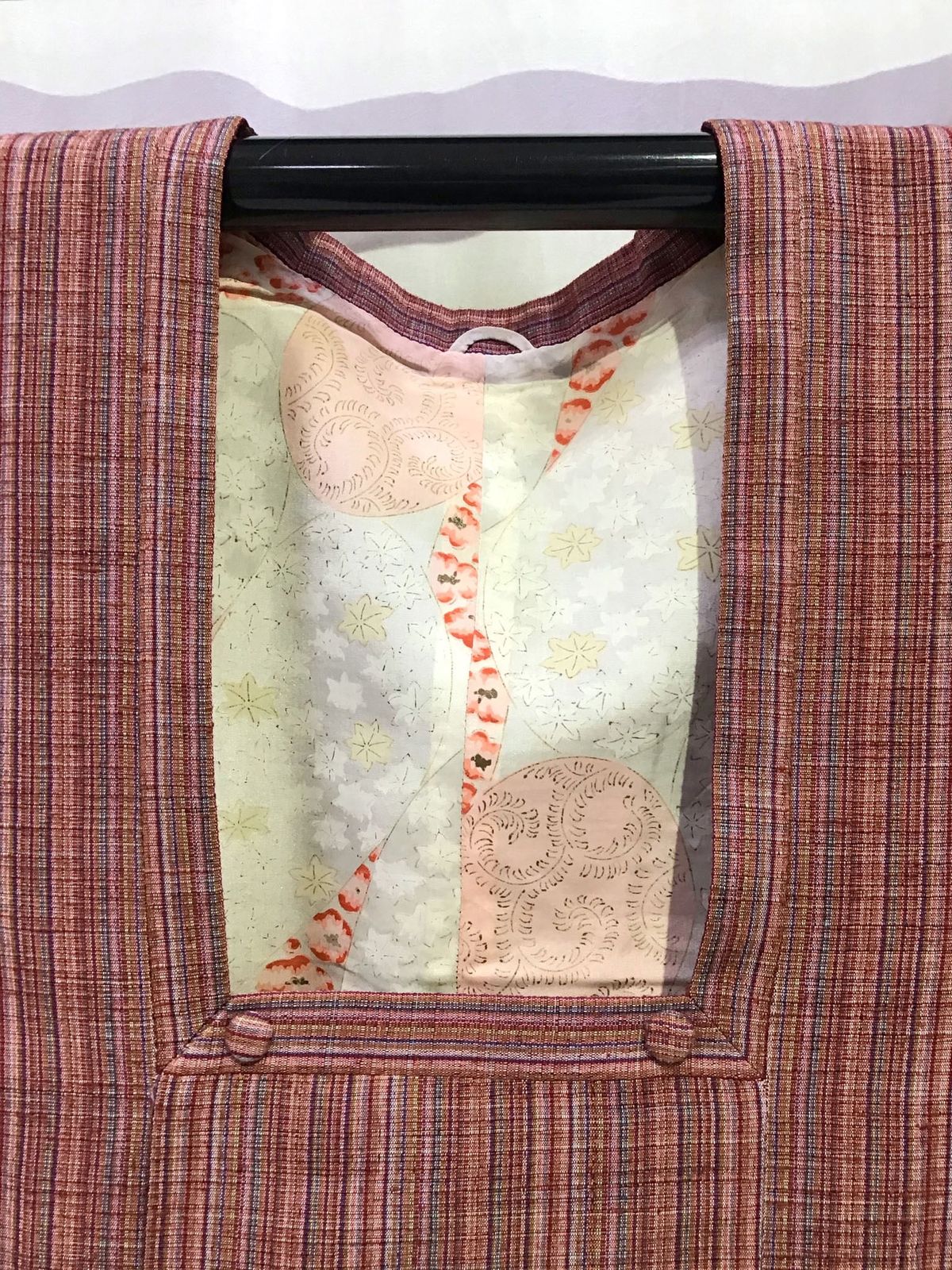 着物・道行コート・縞・エンジ系地・No.200701-1963・梱包サイズ60