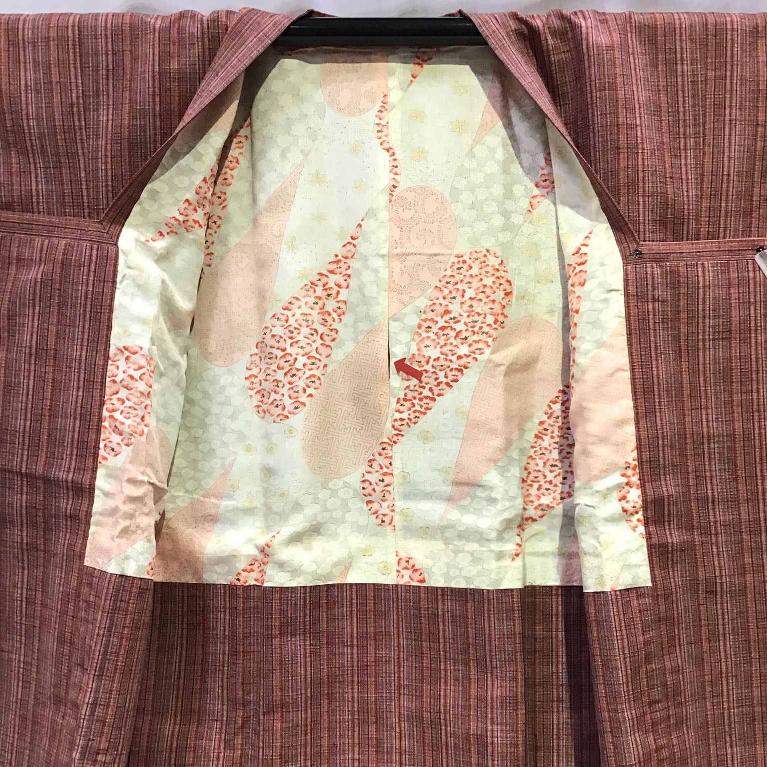 専用 道行 着物・道行コート・縞・エンジ系地・No.200701-1963・梱包サイズ60