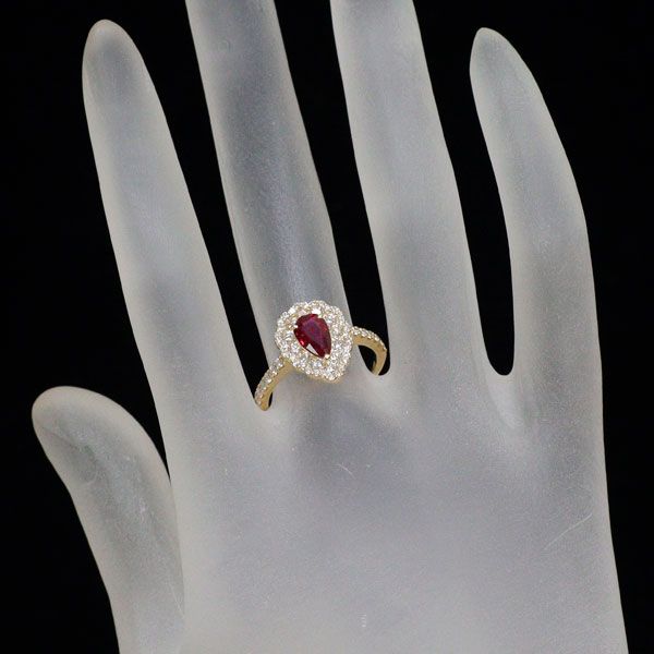 新品 K18YG 非加熱ピジョンブラッド ルビー ダイヤモンド リング 0.68