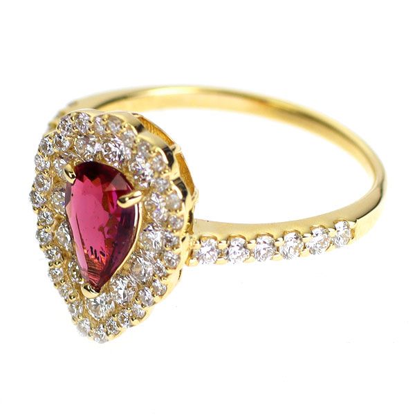 新品 K18YG 非加熱ピジョンブラッド ルビー ダイヤモンド リング 0.68