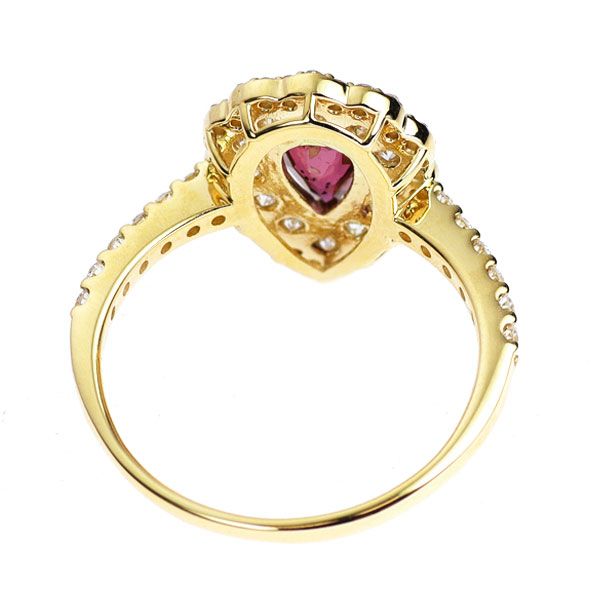 新品 K18YG 非加熱ピジョンブラッド ルビー ダイヤモンド リング 0.68