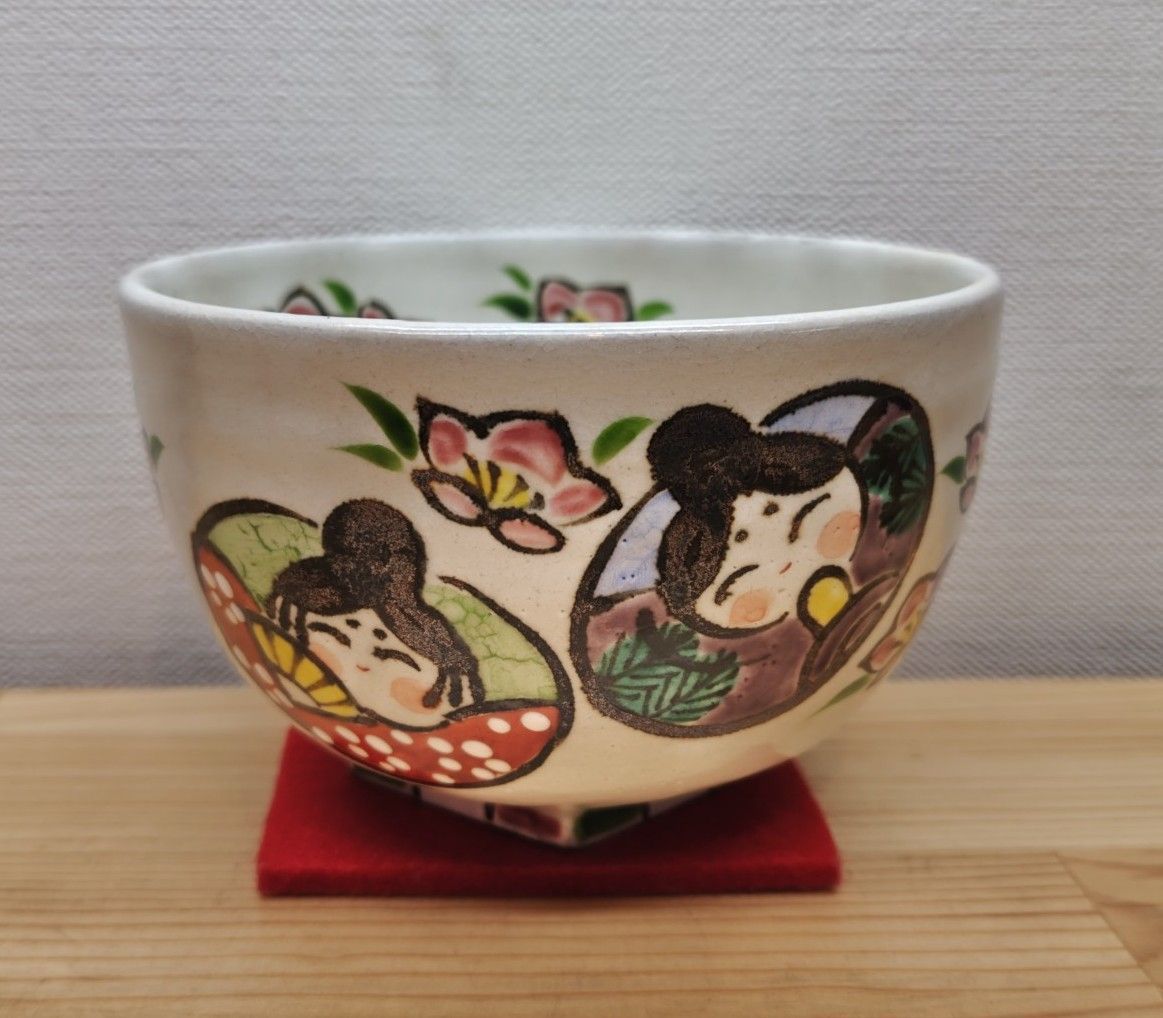 逢絢亭・新品】茶道具 茶碗 京焼 丸雛の絵 菱餅高台 中村与平 紙箱入り 逢絢亭・新品】茶道具 茶碗 京焼 丸雛の絵 菱餅高台 中村与平 紙箱入り