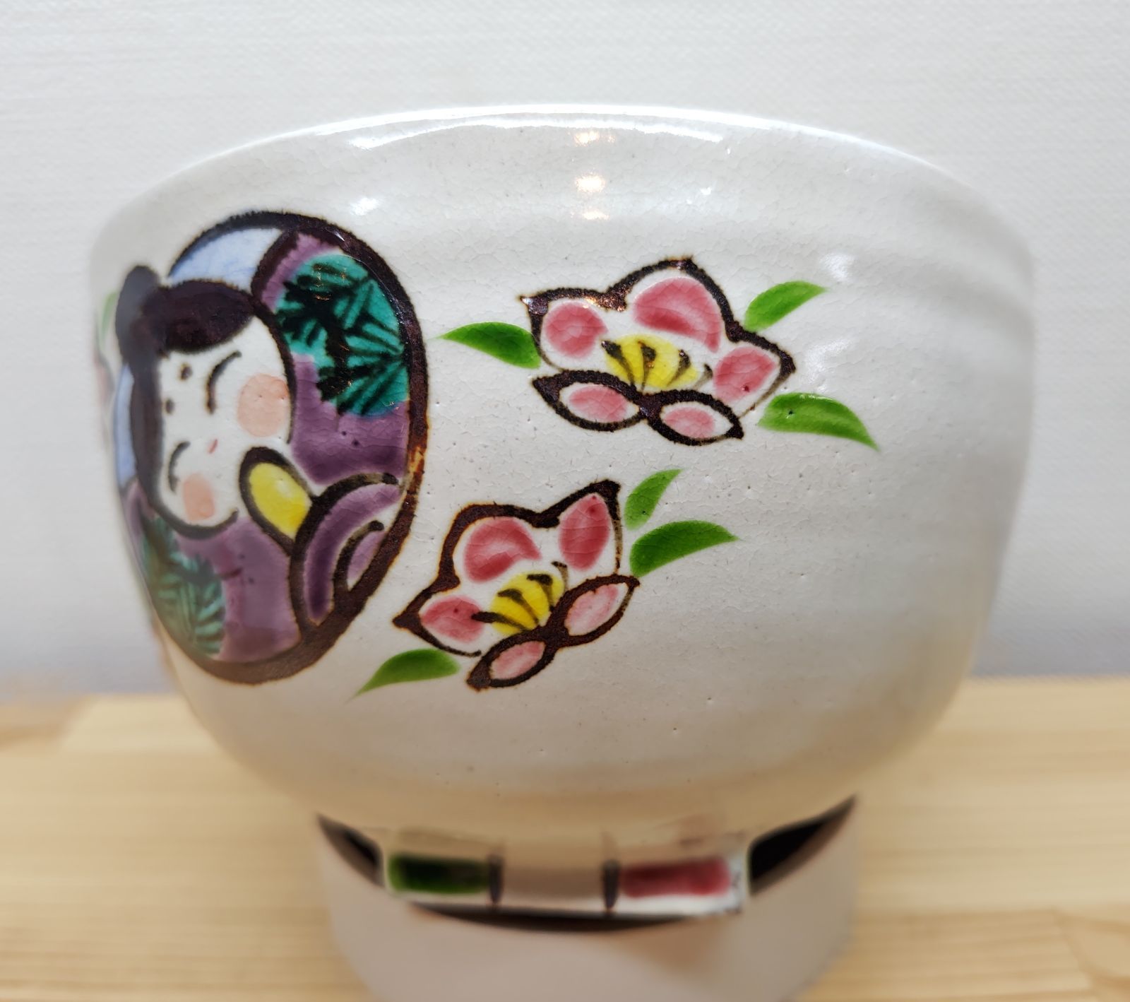 逢絢亭・新品】茶道具 茶碗 京焼 丸雛の絵 菱餅高台 中村与平 紙箱入り