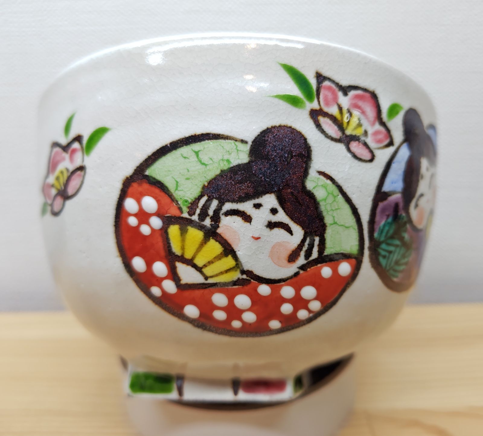 逢絢亭・新品】茶道具 茶碗 京焼 丸雛の絵 菱餅高台 中村与平 紙箱入り