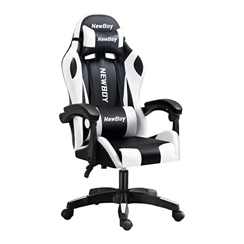 NewBoy ゲーミングチェア gaming chair オフィスチェア オットマン オフィス ゲーム用 リクライニング デスク|パソコンチェア 疲れない 椅子 テレワーク 黒と白 8002 d 03 b