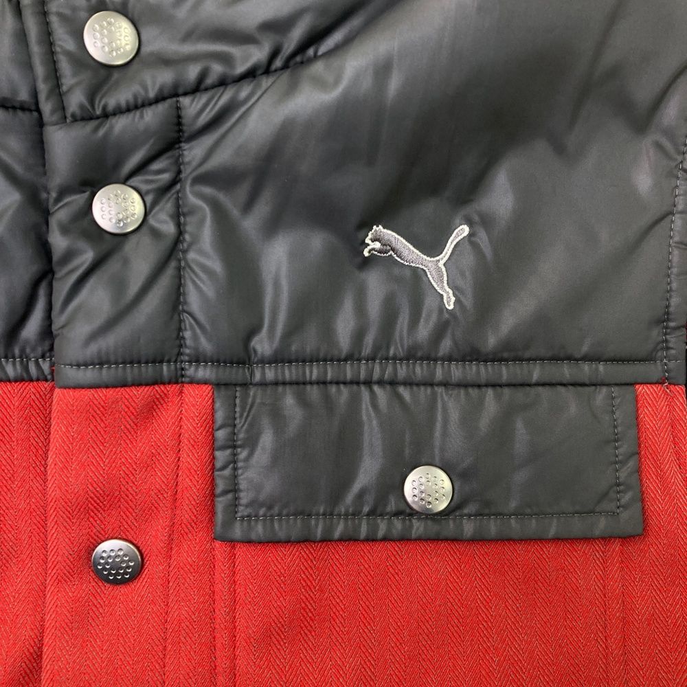 サイズ：M PUMA GOLF プーマゴルフ 中綿ベスト ヘリンボーン柄 レッド