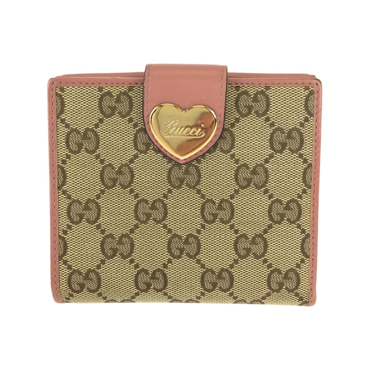 美品 GUCCI グッチ ハートロゴプレート ベージュ ピンク ゴールド金具