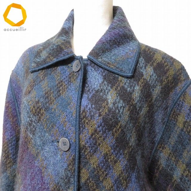 wnc ミッソーニ MISSONI コート 46 青 紫 緑 黒 モヘア混 ツイード