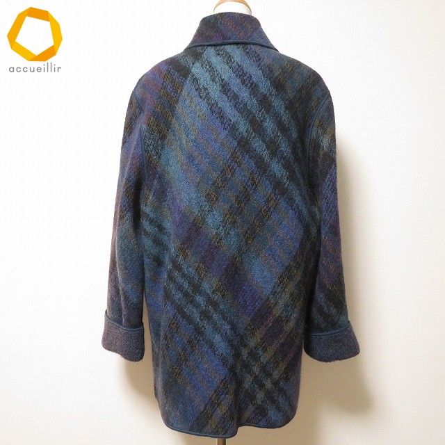 wnc ミッソーニ MISSONI コート 46 青 紫 緑 黒 モヘア混 ツイード