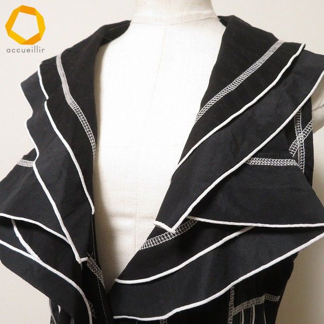 anc エイココンドウ EIKO KONDO ベスト ジレ 42 黒 白 麻混 メッシュ