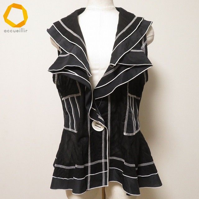 エイコ コンドウ ジレ anc エイココンドウ EIKO KONDO ベスト ジレ 42 黒 白 麻混 メッシュ