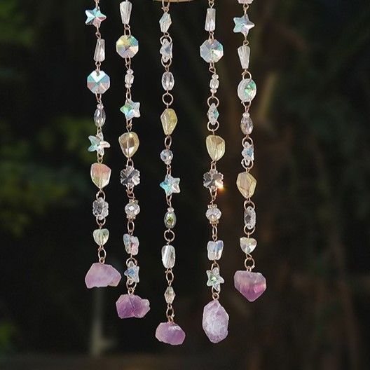 ドリームキャッチャー 天然石 アメジスト オーナメント モビール