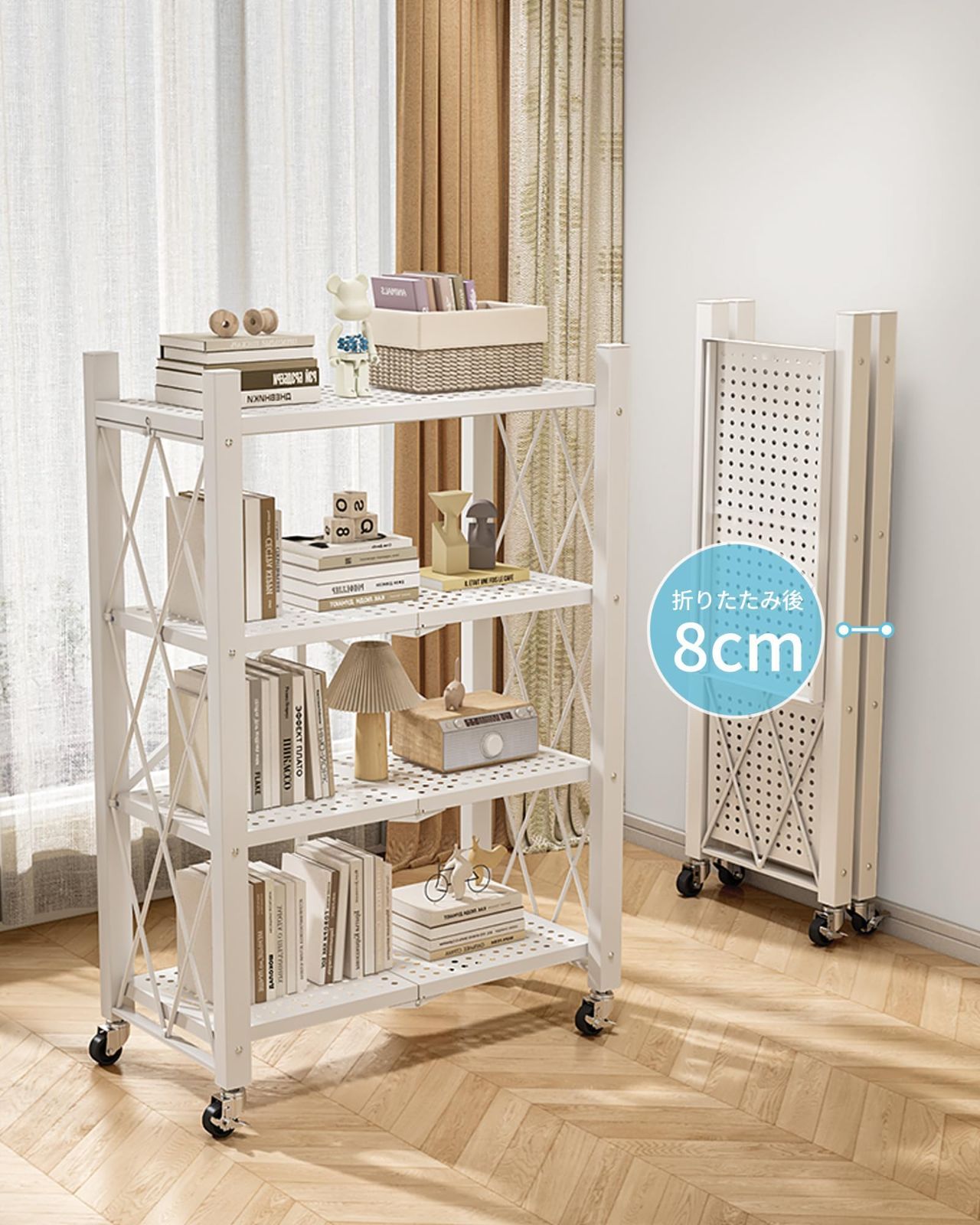 人気商品】Shelf (White Folding 組み立て不要 頑丈なキッチン金属