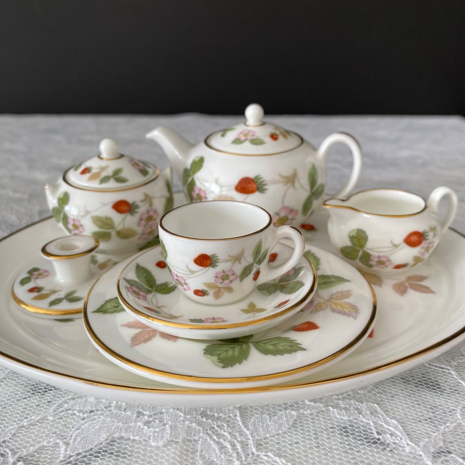 英国製 ウェッジウッド ワイルドストロベリー ミニチュア ティーセット
