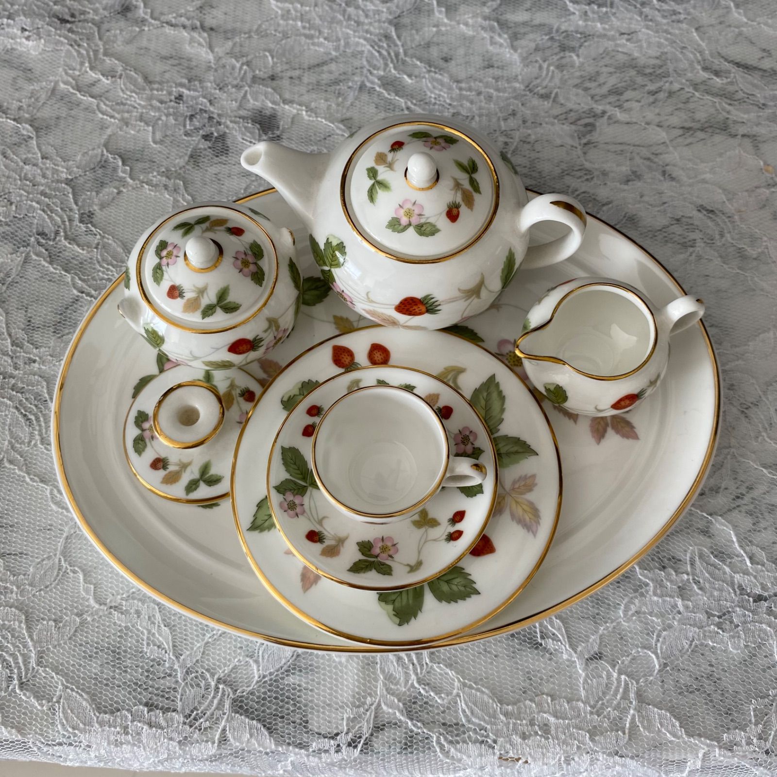 英国製 ウェッジウッド ワイルドストロベリー ミニチュア ティーセット