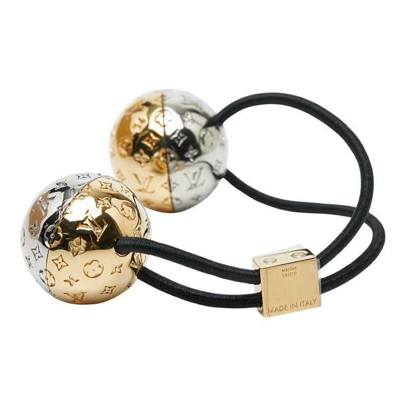 LOUIS VUITTON ヘアゴム シルバー ゴールド ルイ ヴィトン シュシュ ナノグラム プラネットLV ヘアアクセサリー