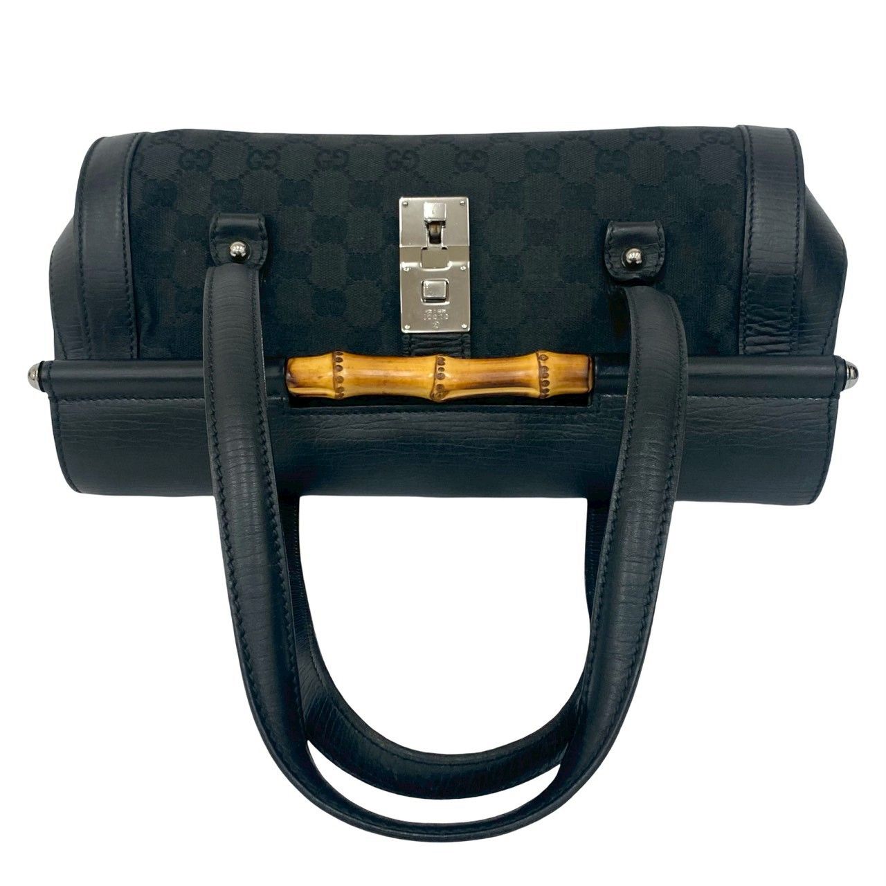 極 美品 保存袋付 GUCCI グッチ バンブー GG ロゴ 柄 レザー 本革 