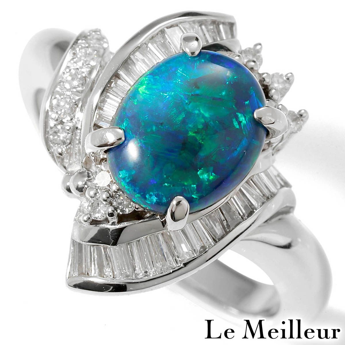 ブラックオパール 1.45ct ダイヤモンド 0.38ct プラチナ Pt900 リング 